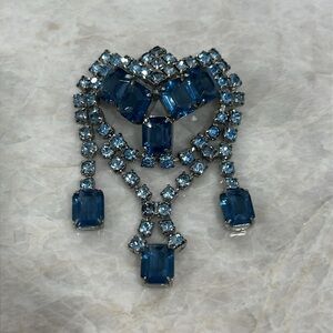 Vintage Blue Rhinestone Dangle Brooch
